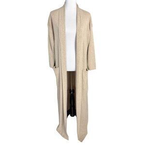 Saks Fifth Avenue 100% Cashmere Beige Oatmeal Cardigan Duster Cozy Robe Sz Small
